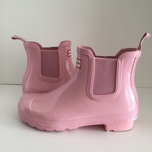 Hunter Women's Rain Boots Ankle Rubber Round Toe Glossy Light Pink Size 9 EUC
